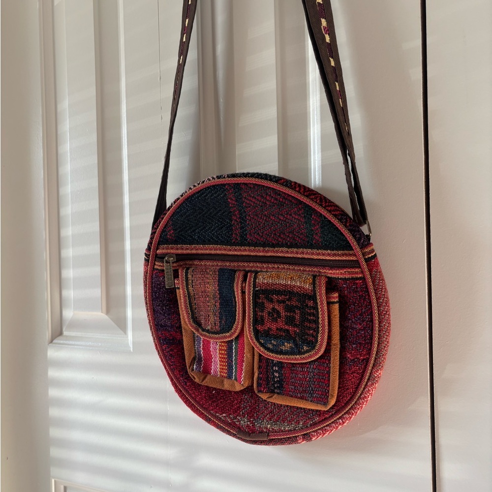 Boho Round Crossbody Bag in Red and Black - Picture 4 of 12